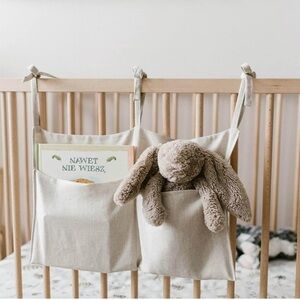 Linen Cream Bedside Crib Hanging Storage Pockets Organizer for Baby Nursery NWOT